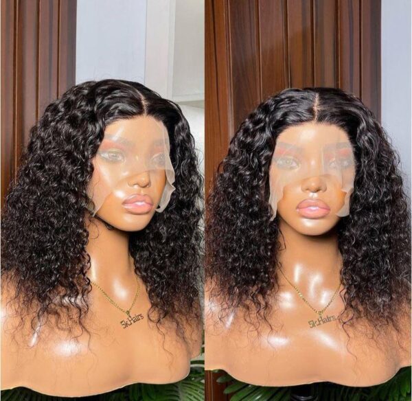 Low grade human hair T-frontal curly wig